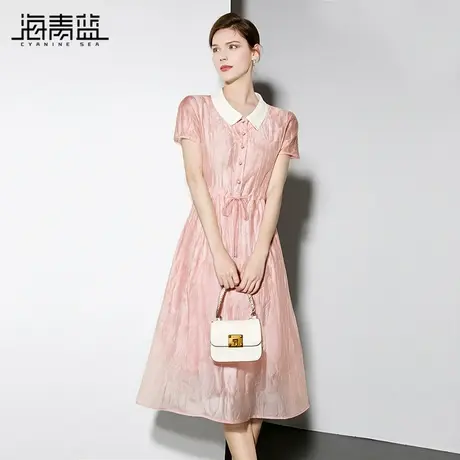 海青蓝 立领纯色连衣裙2025年新款海边度假高级设计女装中长裙子图片