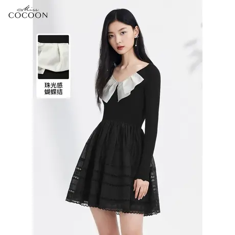 MISSCOCOON法式连衣裙女2023新款春季收腰小个子洋气针织小黑裙子图片