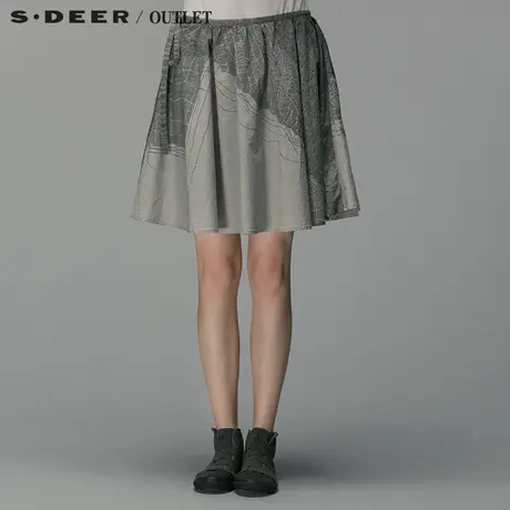 s.deer【上新】sdeer圣迪奥专柜正品女装线性素描图案短裙4281314商品大图