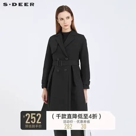 sdeer圣迪奥秋装西装领双排扣收腰中长款风衣女S21181803🌅商品大图