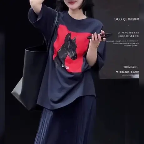 爆款宽松设计感短袖t恤女2025夏季新款显瘦独特漂亮夏日女士上衣商品大图