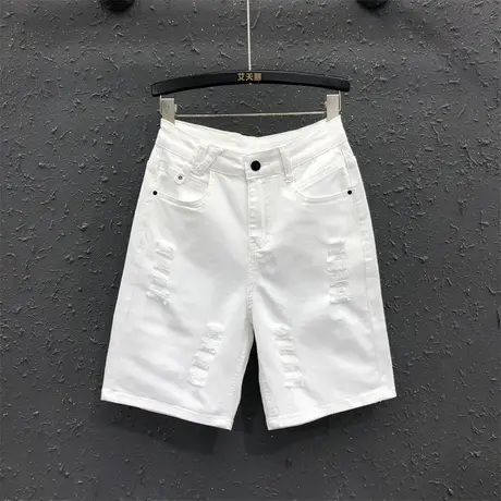 欧货韩版阔腿短裤潮女25夏季新款白色个性磨破时尚百搭牛仔五分裤图片