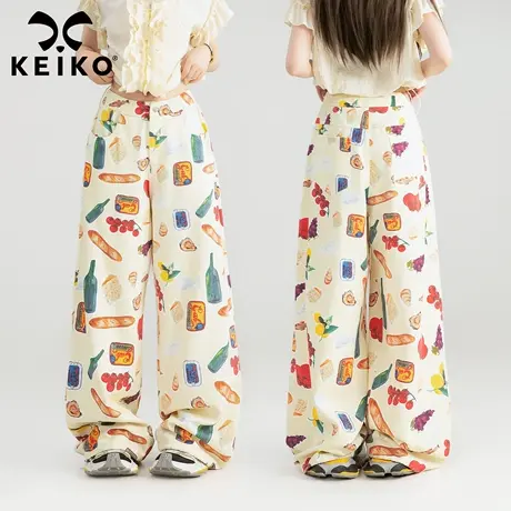 KEIKO 彩绘水果印花休闲牛仔裤女25夏季美式复古高腰直筒阔腿长裤商品大图