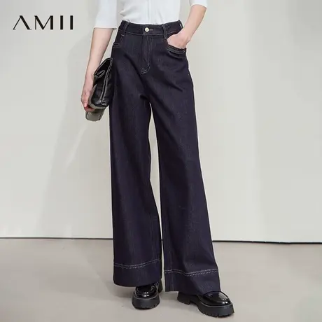 AMII【复古丹宁】2025秋季复古怀旧港风宽松直筒阔腿长裤牛仔裤女商品大图