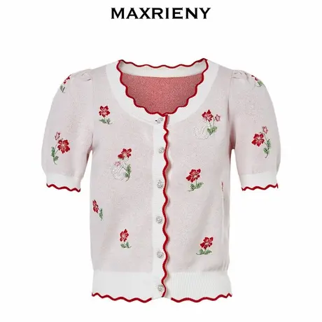 【奥莱】MAXRIENY小红花针织衫开衫薄夏季毛衫上衣女商品大图