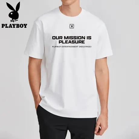 【舒适感】花花公子男士短袖t恤2025新款黑白色体恤宽松百搭上衣图片