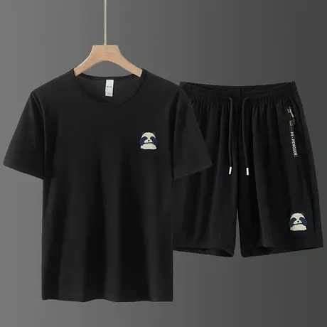 夏季小熊休闲套装男士穿搭莫代尔短袖t恤冰丝凉感速干运动短裤子图片