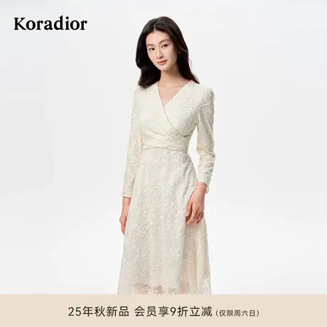 【乔欣同款】珂莱蒂尔2025秋新法式玫瑰蕾丝连衣裙气质刺绣修身款商品大图