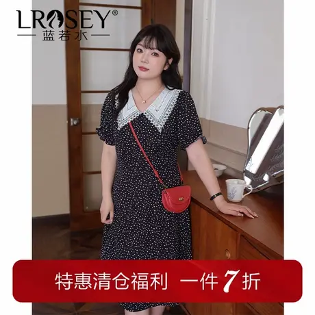 蓝若水大码女装蕾丝娃娃领连衣裙收腰显瘦胖mm夏季新品高端碎花裙商品大图