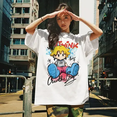 Nuthink美式潮牌卡通T恤男潮流宽松短袖男款夏季大码半袖情侣上衣图片