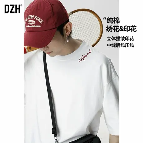 男士刺绣白色短袖t恤男夏季宽松上衣2025新款衣服男款情侣装体恤商品大图