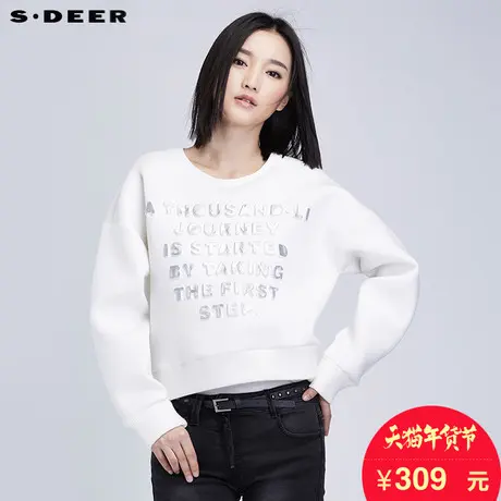 sdeer圣迪奥女装秋装街头立体字母印花短款落肩卫衣外套S16382204图片