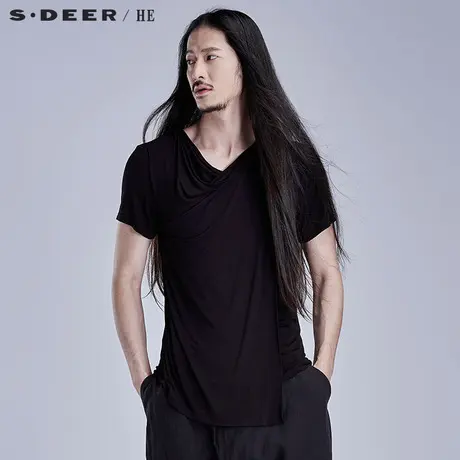S.Deer/He【惠】 圣迪奥纯色酷感垂感男士T恤H14270131图片