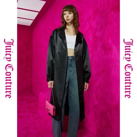 Juicy Couture橘滋春夏新款通勤女装年气场绣花撞色系腰长款风衣商品大图