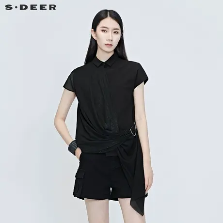 sdeer圣迪奥女装不规则拼接纯黑衬衫S20280433图片