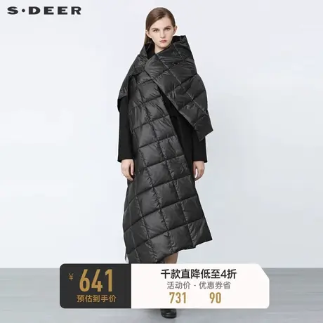 sdeer圣迪奥冬季不规则羽绒披肩毛呢大衣两件套S21482432图片