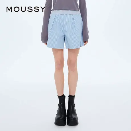 MOUSSY 2025夏季新品随性经典竖条纹休闲裤捏褶短裤028ISZ30-0291图片