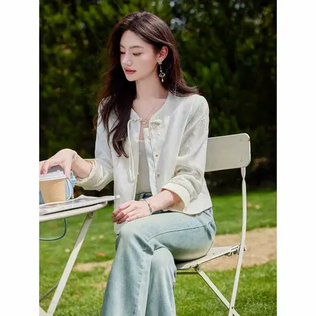 时尚气质外套2024年秋季新款女新中式圆领百搭简约宽松短款上衣图片