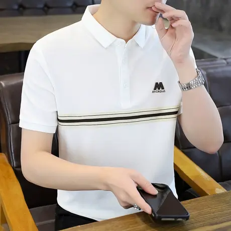 男士polo衫短袖高级感痞帅休闲条纹翻领t恤2025夏季新款半袖上衣图片