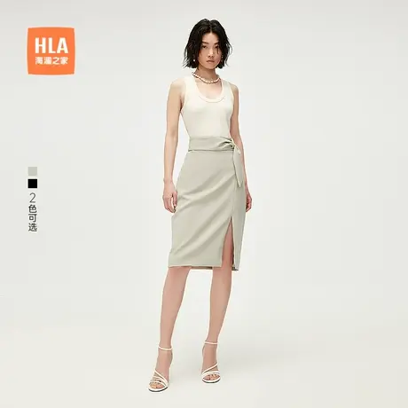 HLA/海澜之家通勤修身半裙25春夏新侧开叉时尚黑色弹力包臀裙女装商品大图