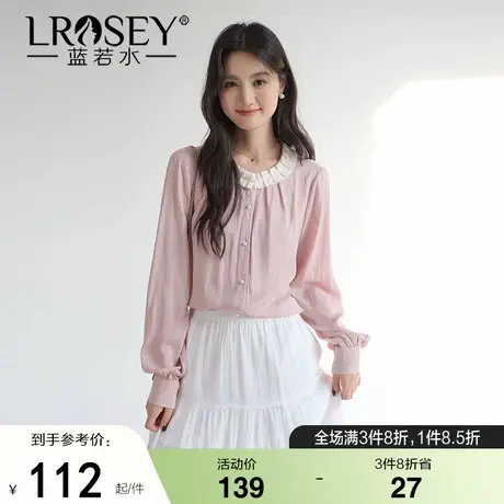 蓝若水大码女装法式花边圆领雪纺衫2025秋装新款胖MM时尚优雅上衣图片
