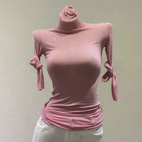 防晒薄款长袖T恤女秋冬紧身弹力性感微透上衣修身显瘦高领打底衫商品大图
