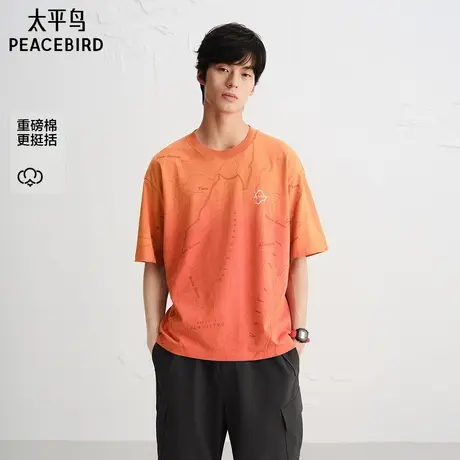 【商场同款】太平鸟男装渐变满印短袖T恤秋新款重磅体恤B2CNF3203商品大图
