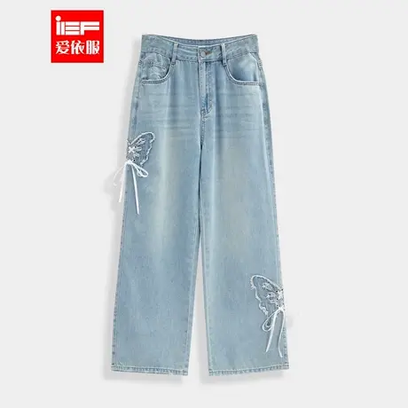 IEF/爱依服裤子2025夏季新款美式甜酷辣妹设计感百搭牛仔阔腿裤商品大图