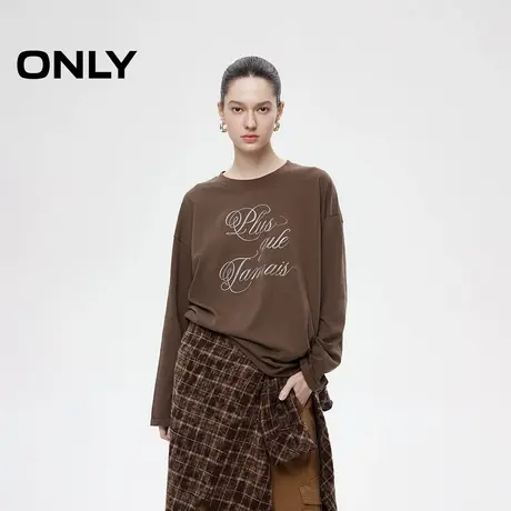 ONLY2025夏季新款酷感潮流字母圆领落肩宽松长袖T恤女|125101015商品大图