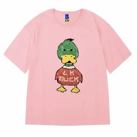 美式街头潮牌恶搞鸭子t恤女ins潮流情侣装大码加肥加大号国潮短袖图片