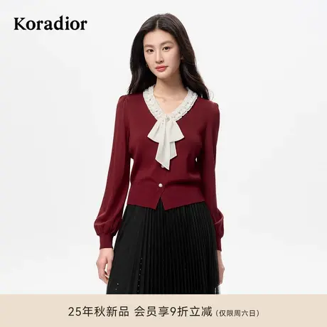 【星光针织】珂莱蒂尔2025年秋新系带领香风假两件套头针织衫女商品大图