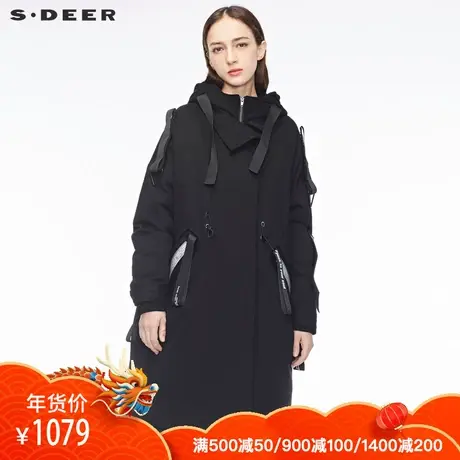 sdeer圣迪奥撞色字母飘带创意口袋造型直筒连帽羽绒服S18362401图片