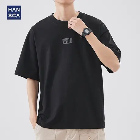 hansca美式印花短袖t恤男夏季2024新款白色重磅衣服宽松圆领上衣图片