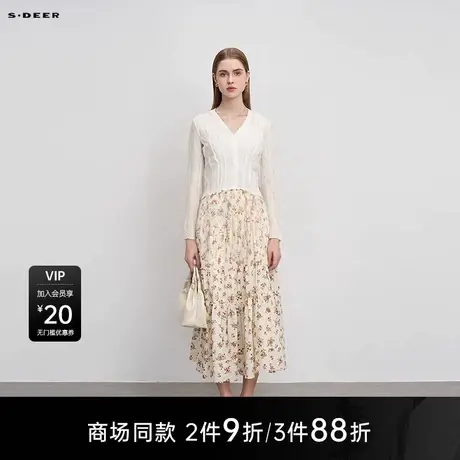 【商场同款】sdeer圣迪奥女罗纹V领肌理修身开衫针织衫S25283506图片