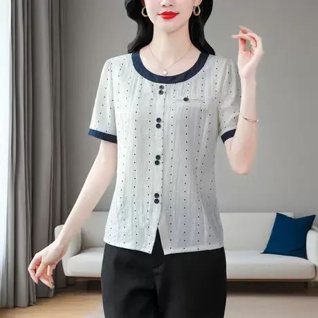 波点短袖衬衫女轻奢高级感妈妈小衫夏季新款今年流行爆款薄上衣图片