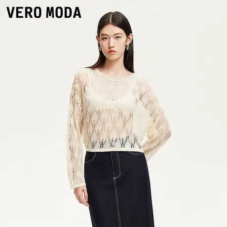 Vero Moda奥莱针织衫女2025夏季新款钩织花形镂空网眼落肩H版上衣商品大图