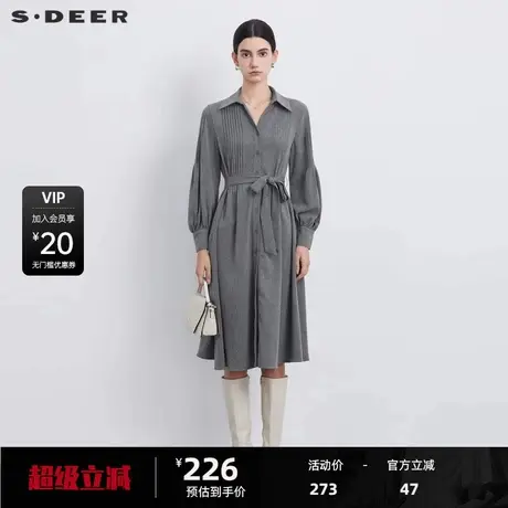 sdeer圣迪奥翻领风琴褶收腰衬衫连衣裙S233Z12K3商品大图