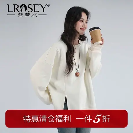 蓝若水大码女装设计感开叉薄绒卫衣胖mm秋装宽松遮肉上衣商品大图