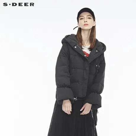 【预售】sdeer圣迪奥时尚金属圆环飘带装饰连帽羽绒服女S18482405图片