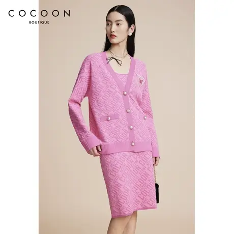 可可尼COCOON商场同款上衣开衫女2024秋新款立体提花肌理感针织衫商品大图