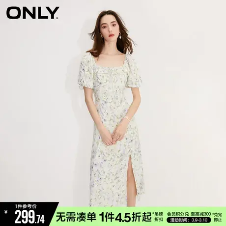 ONLY秋季法式茶歇气质开叉中长裙碎花连衣裙女|123207096图片