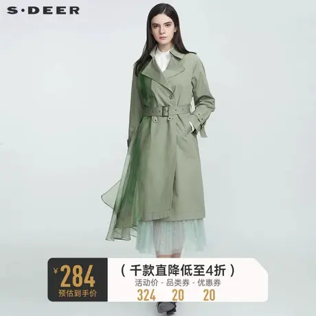 sdeer圣迪奥秋装休闲翻领收腰水墨拼接长款风衣S21181811🙂商品大图