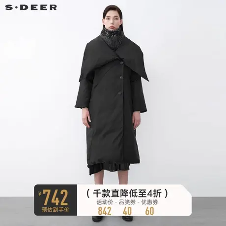 sdeer圣迪奥冬装不规则领拼接围脖两件套长款羽绒服S21482422🗒商品大图