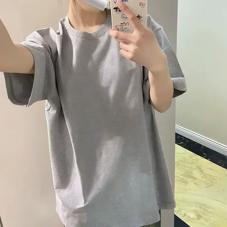 简约纯棉短袖t恤女2025新款夏季爆款灰色宽松显瘦体恤半袖ins上衣商品大图