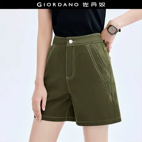 佐丹奴裤子女新款彩牛纯棉A字裤明线破骨高腰休闲短裤女18404208商品大图
