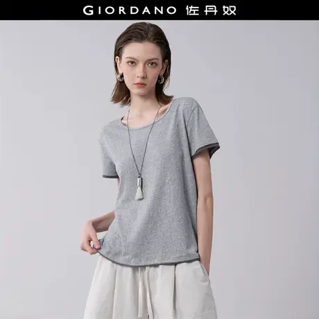 设计师款佐丹奴短袖T恤女夏新款撞色卷边宽松圆领上衣女18325613图片