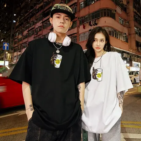 Nuthink美式高街2025新款趣味短袖t恤男潮大码宽松情侣装半截袖夏图片