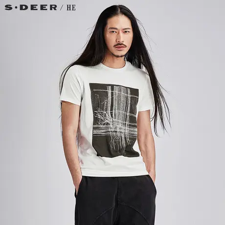 S.Deer/He【上新】 圣迪奥黑白印花棉纺男士短袖T恤H15270101图片