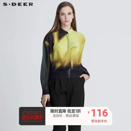 sdeer圣迪奥女装翻领字母渐变系带不规则雪纺衬衫S20480512图片