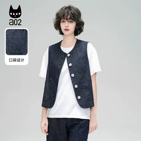a02[ET自然系列]牛仔棉马甲背心女2025春夏工装宽松圆领短款上衣图片